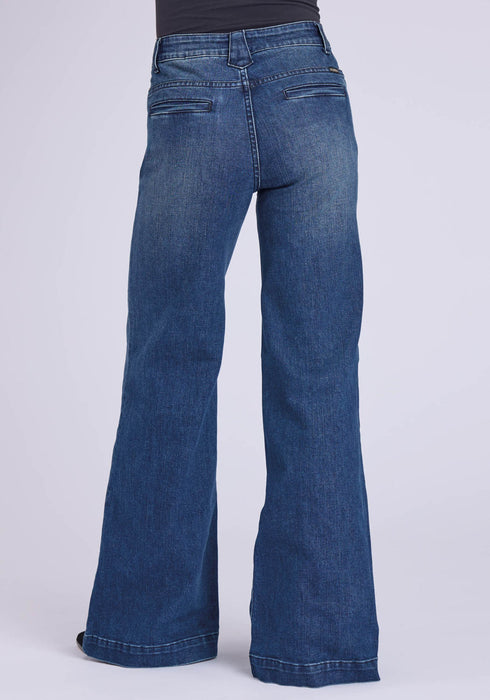 Stetson Womens 751 Wide Leg Blue Cotton Blend Welt Pkts Jeans