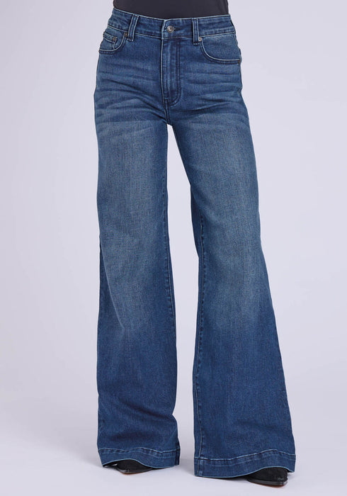 Stetson Womens 751 Wide Leg Blue Cotton Blend Welt Pkts Jeans