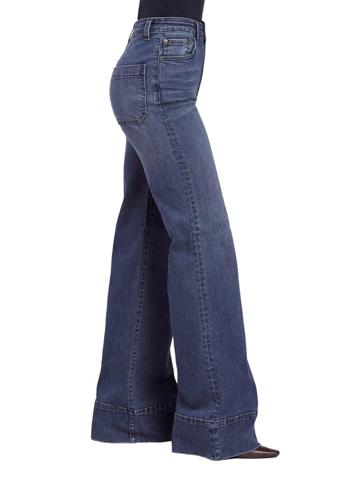 Stetson Womens 751 6in Patch Pockets Blue Cotton Blend Jeans