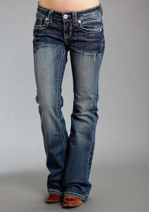 Stetson Womens 816 Classic Heavy White S Blue Cotton Blend Jeans
