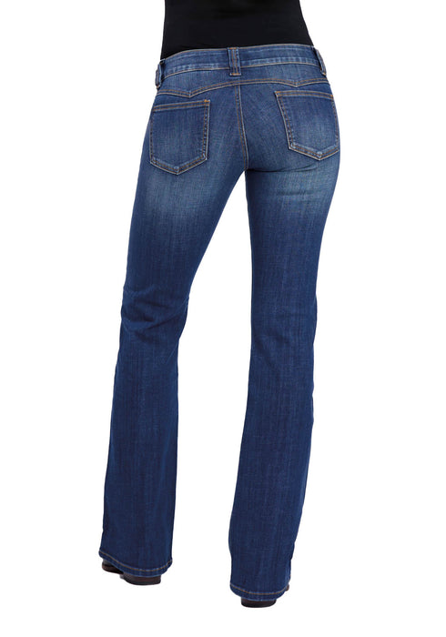 Stetson Womens 816 Classic Bootcut Blue Cotton Blend Plain Back Jeans