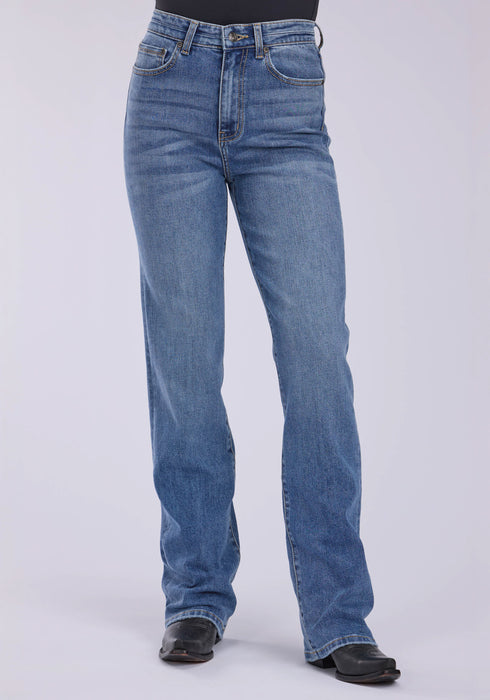 Stetson Womens 915 High Rise Plain Back Blue Cotton Blend Jeans