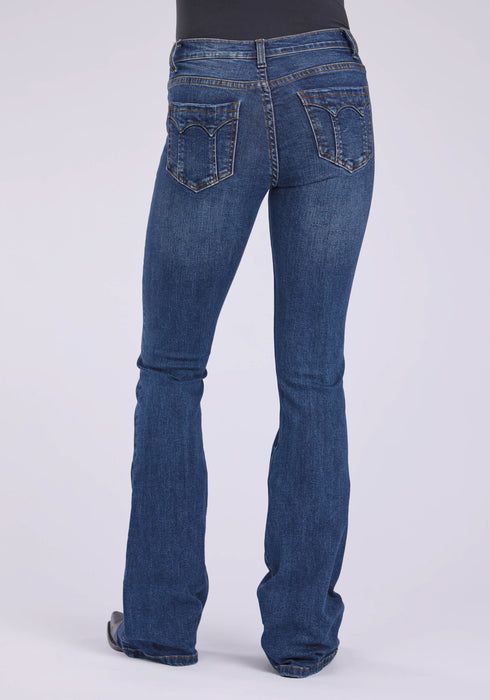 Stetson Womens 921 High Waist Flare Dark Wash Cotton Blend Seamed Back Jeans