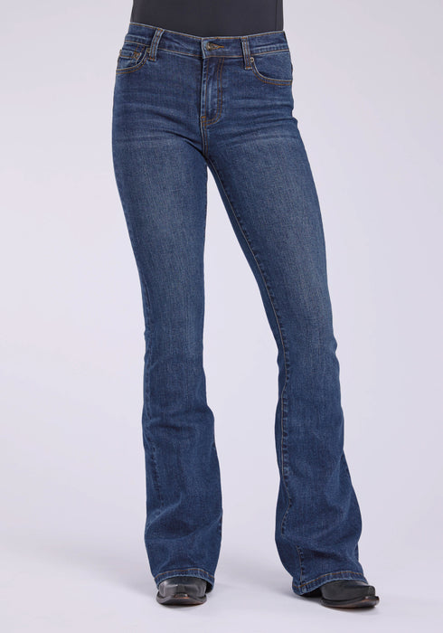 Stetson Womens 921 High Waist Flare Dark Wash Cotton Blend Seamed Back Jeans