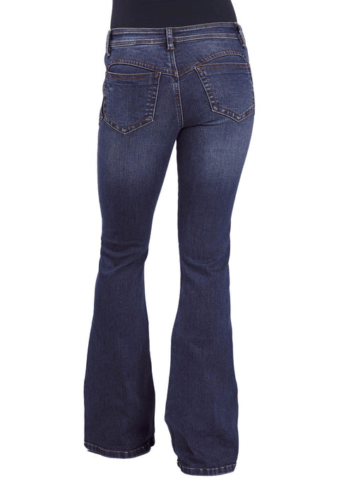 Stetson Womens 921 Curved Hip Yoke Medium Wash Cotton Blend Jeans