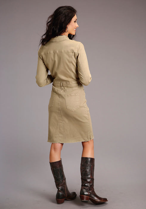 Stetson Womens Stretch Twill Denim Khaki Cotton Blend L/S Dress