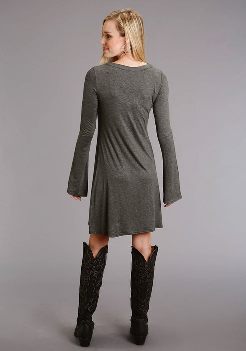 Stetson Womens Choker Keyhole Grey Rayon/Spandex L/S Dress