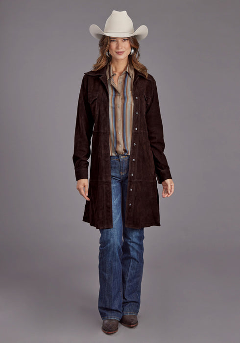 Stetson Womens Western Shirt Chocolate Brown Lambskin L/S Dress