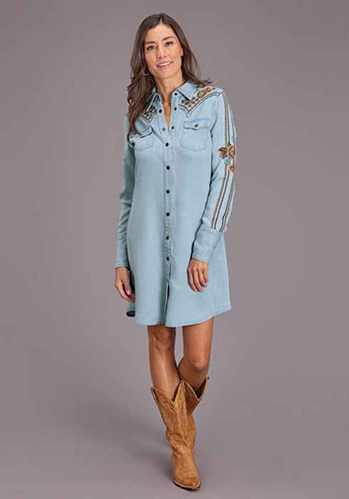 Stetson Womens Southwestern Snap Button Blue Lyocell L/S Dress