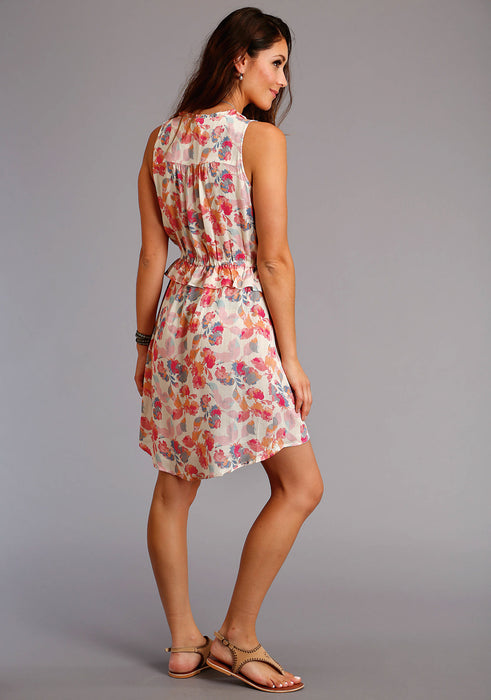 Stetson Womens Ruffle Herringbone Floral Pink 100% Rayon S/L Dress