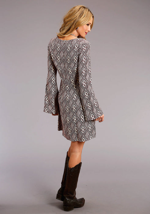 Stetson Womens Keyhole Neckline Aztec Wine 100% Rayon L/S Dress