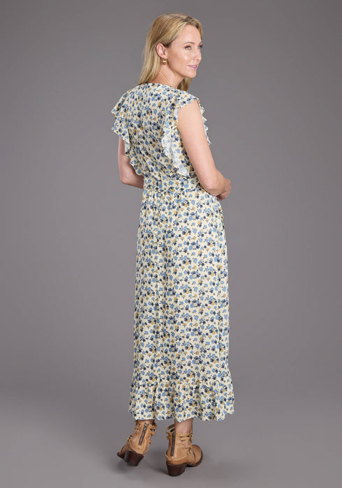 Stetson Womens Field Flower Blue Multi 100% Rayon S/L Dress