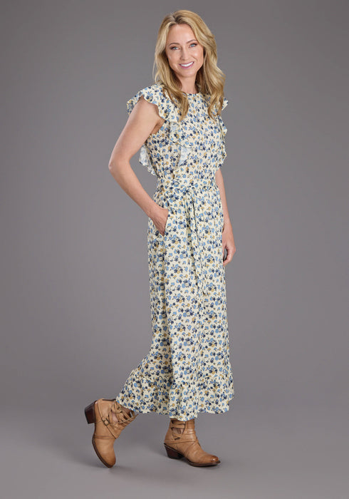 Stetson Womens Field Flower Blue Multi 100% Rayon S/L Dress