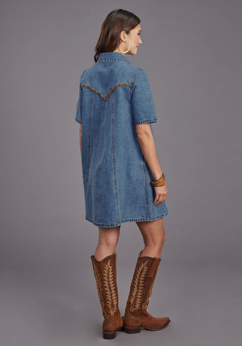 Stetson Womens Antique Nickle Blue 100% Cotton S/S Dress