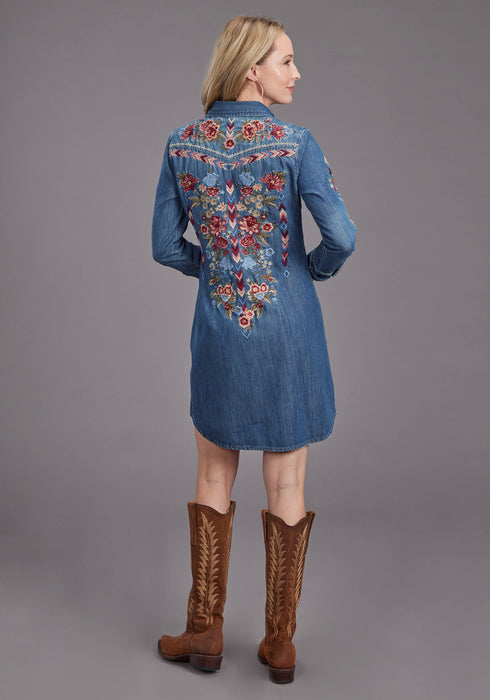 Stetson Womens Lavis Embroidery Shirt Dark Denim 100% Cotton L/S Dress