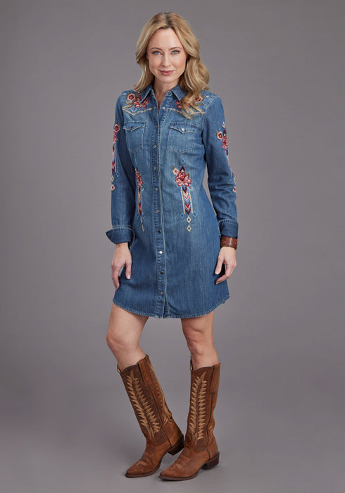 Stetson Womens Lavis Embroidery Shirt Dark Denim 100% Cotton L/S Dress