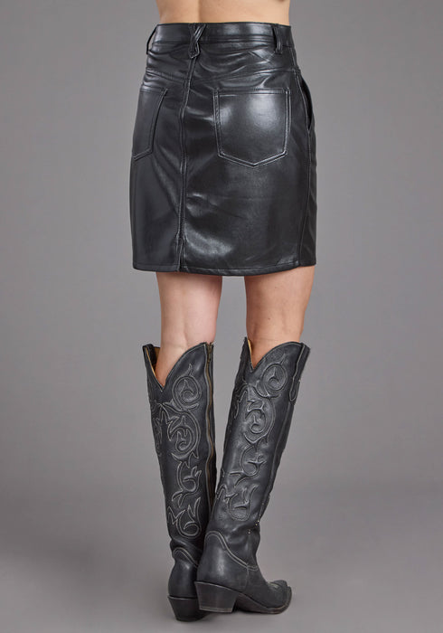Stetson Womens Front Back Yokes Black Faux Leather Skirt