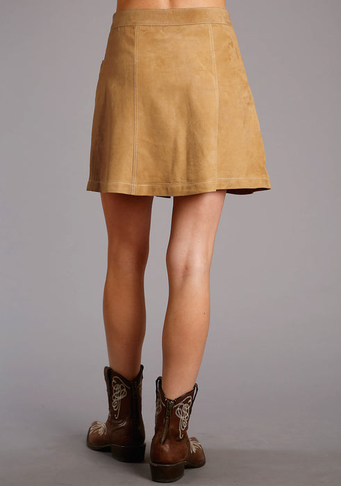 Stetson Womens Button Front Gored Saddle Brown Lamb Suede Skirt