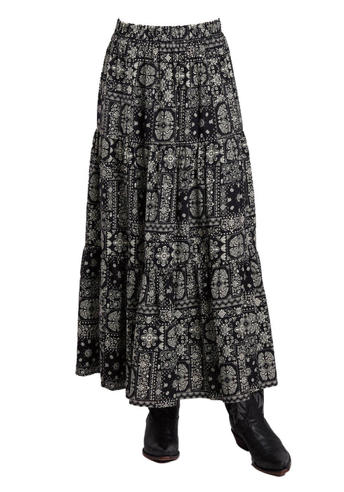 Stetson Womens Bandana Patchwork Black Lyocell Skirt