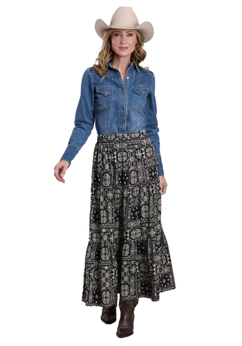 Stetson Womens Bandana Patchwork Black Lyocell Skirt