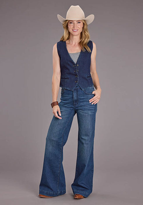 Stetson Womens Stretch Denim Dark Wash Cotton Blend Cotton Vest