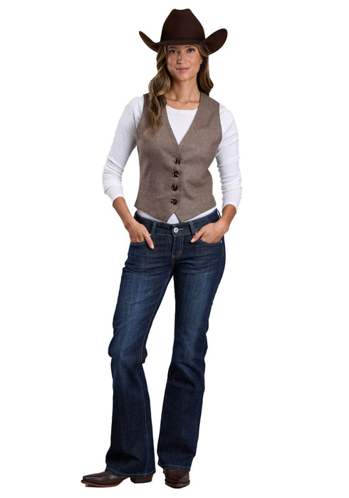 Stetson Womens Herringbone Tweed Brown Poly/Wool Vest