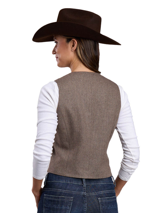 Stetson Womens Herringbone Tweed Brown Poly/Wool Vest