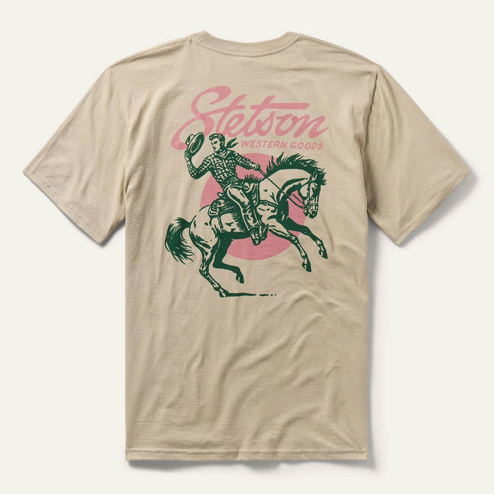 Stetson Unisex Cowboy Hat Tip on Horse Khaki 100% Cotton S/S T-Shirt
