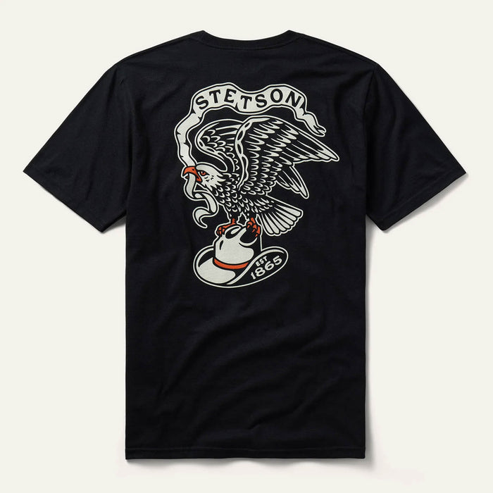 Stetson Unisex Eagle Carrying Stetson Hat Black 100% Cotton S/S T-Shirt