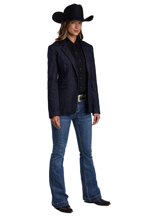 Stetson Womens Notch Collar Blue Cotton Blend Blazer