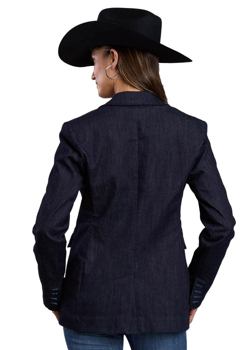 Stetson Womens Notch Collar Blue Cotton Blend Blazer