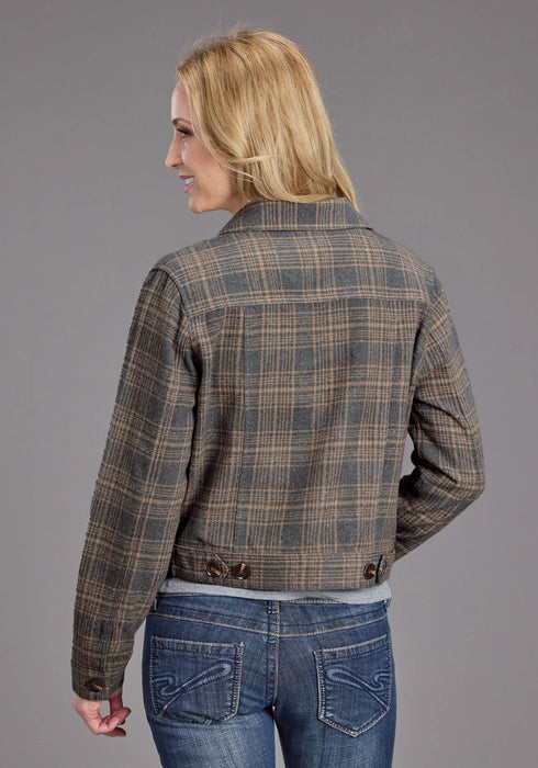 Stetson Womens Plaid Blanket Collared Grey/Khaki Poly/Wool Jacket