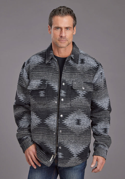 Stetson Mens Aztec Flannel Shirt Black/Gray Poly/Wool Wool Jacket