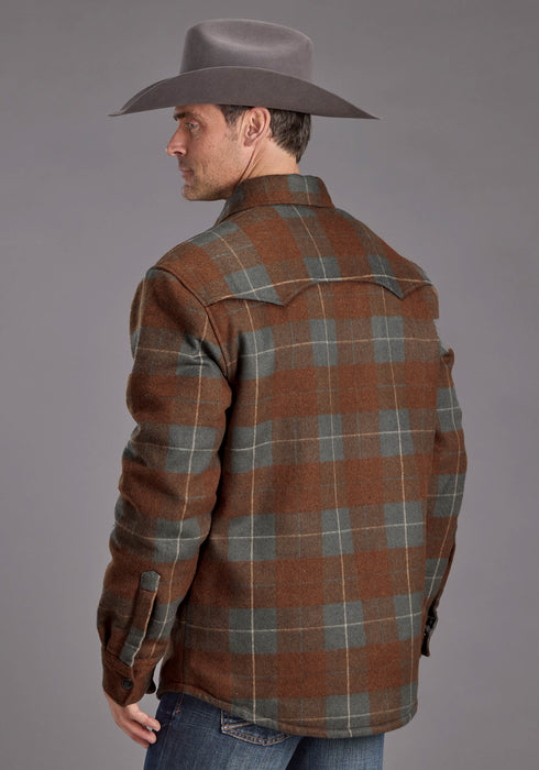 Stetson Mens Plaid Shirt Charcoal/Rust Poly/Wool Wool Jacket