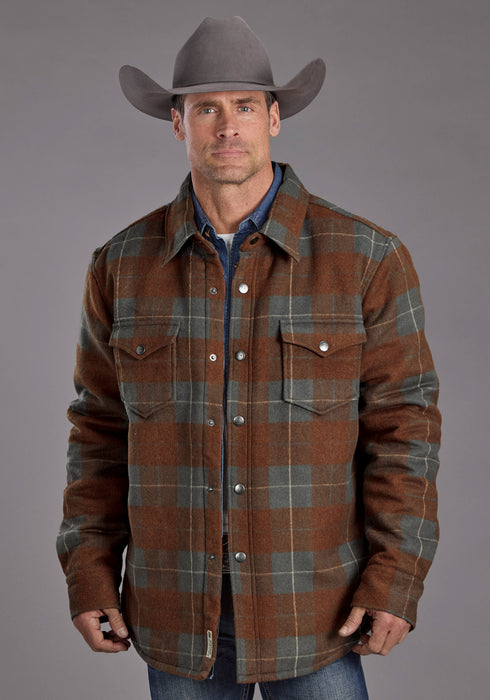 Stetson Mens Plaid Shirt Charcoal/Rust Poly/Wool Wool Jacket