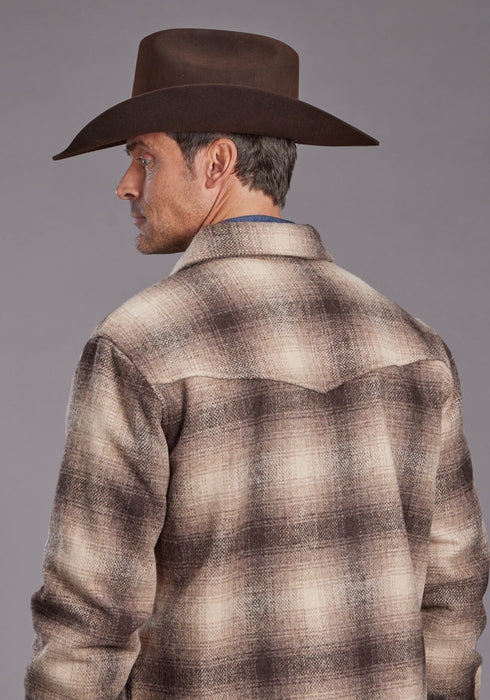 Stetson Mens Western Plaid Shirt Brown/Tan 100% Wool Wool Jacket