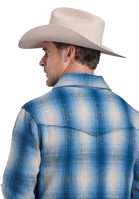 Stetson Mens Wooly Plaid Shirt Blue/White 100% Wool Wool Jacket