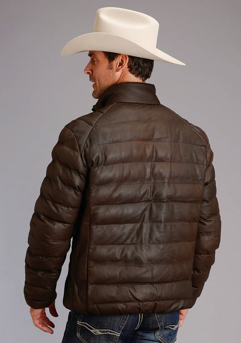 Stetson Mens Quilted Puffy Dark Brown Leather Leather Jacket