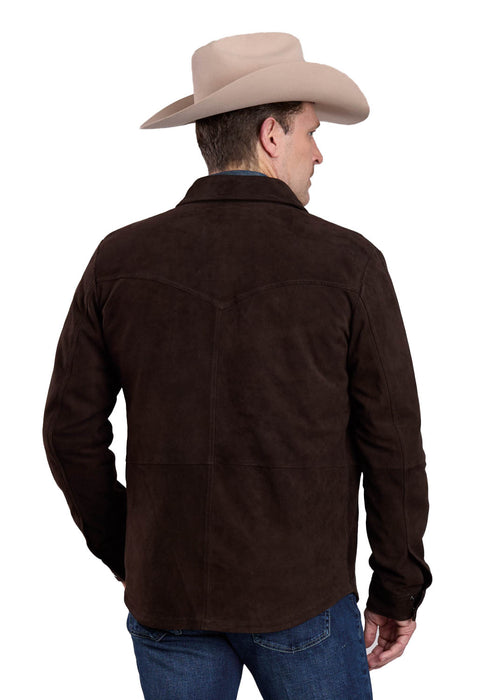 Stetson Mens Snap Front Shirt Chocolate Suede Leather Jacket