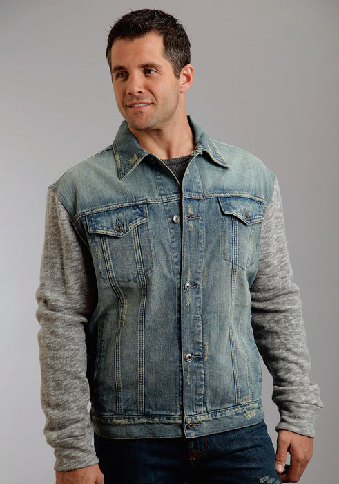 Stetson Mens Stretch Knit Sleeves Blue 100% Cotton Jacket