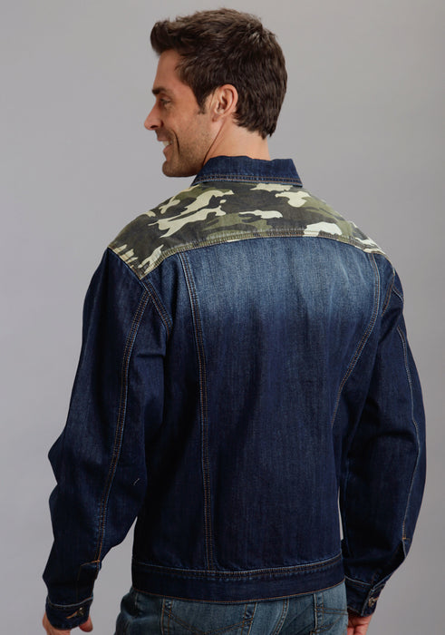 Stetson Mens Camo Back Yoke Blue 100% Cotton Jacket