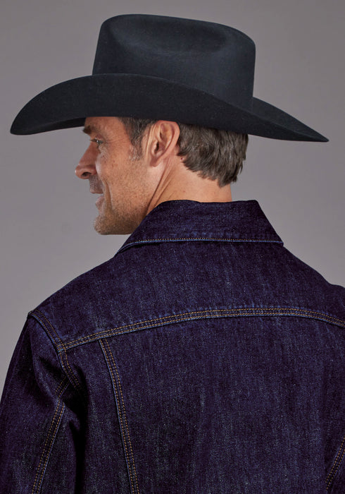 Stetson Mens Raw Denim Gold Stitch Dark Blue 100% Cotton Jacket