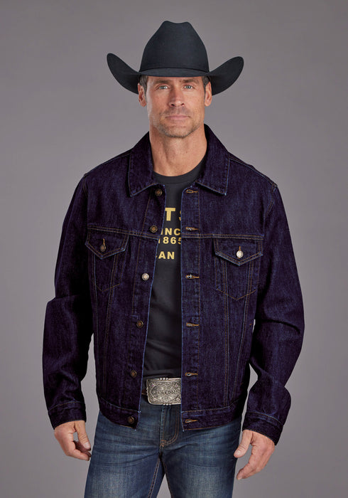 Stetson Mens Raw Denim Gold Stitch Dark Blue 100% Cotton Jacket