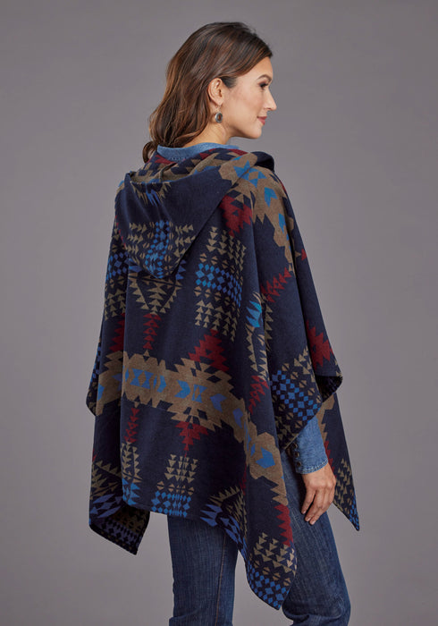 Stetson Womens Aztec Blanket Hooded Blue Poly/Wool Wrap