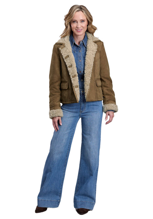 Stetson Womens Faux Shearling Brown Suede Leather Jacket