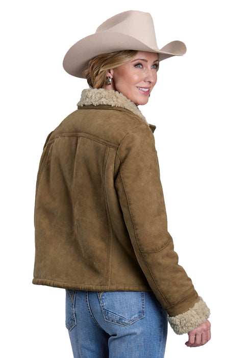 Stetson Womens Faux Shearling Brown Suede Leather Jacket