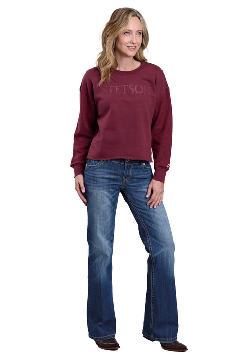 Stetson Womens Mid Length Crew Maroon Cotton Blend Sweatshirt