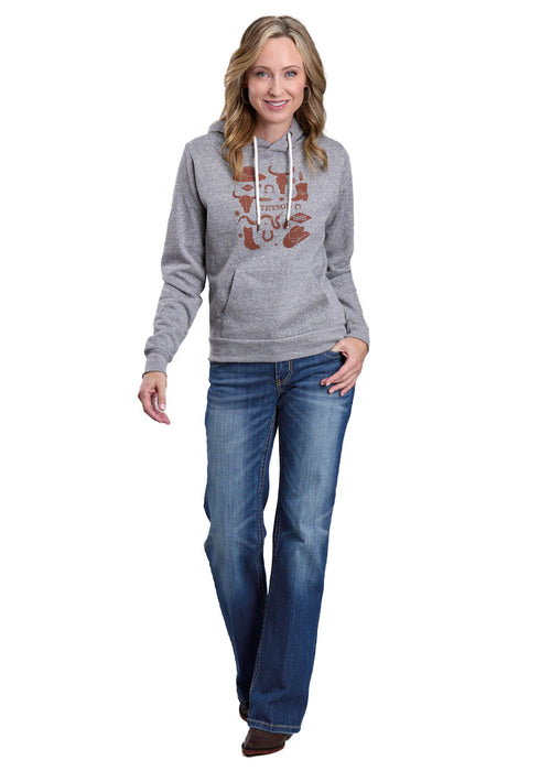 Stetson Womens Hats Boots Longhorn Grey Cotton Blend Hoodie