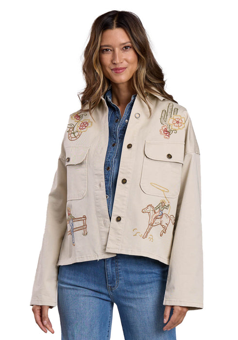 Stetson Womens Rodeo Cactus Shacket Tan 100% Cotton Cotton Jacket