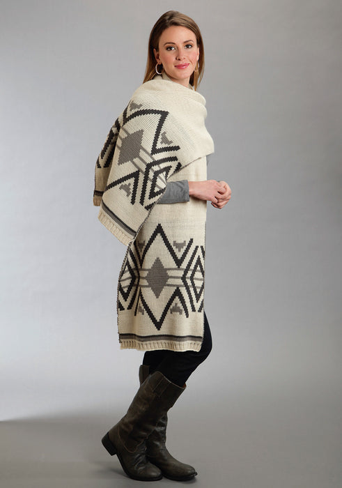 Stetson Womens Aztec Intarsia Taupe Wool Blend Scarf
